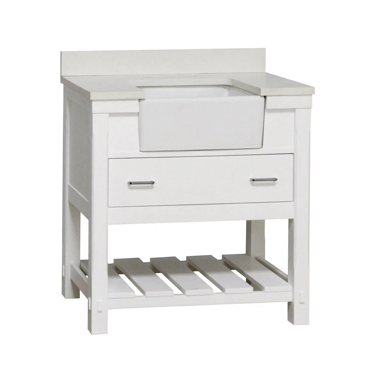 36" Bathroom Vanity with White Cabinet and Quartz Top S9858