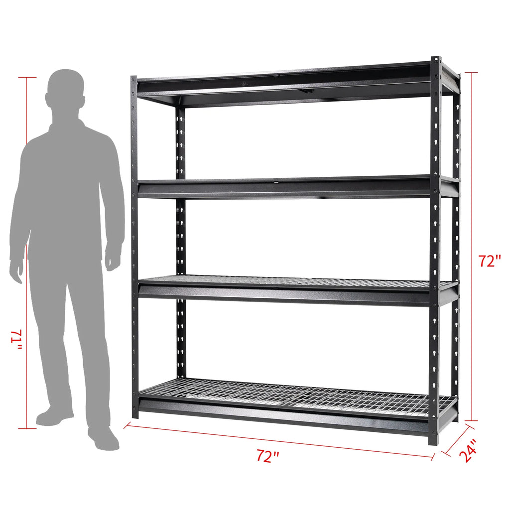 4-Tier Black Metal Heavy Duty Adjustable Shelving Unit C37633