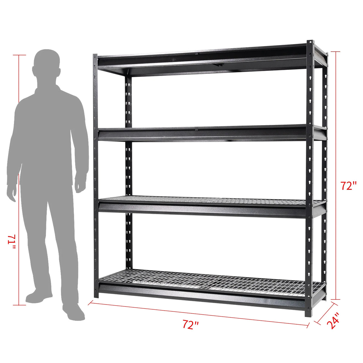 4-Tier Black Metal Heavy Duty Adjustable Shelving Unit C37633