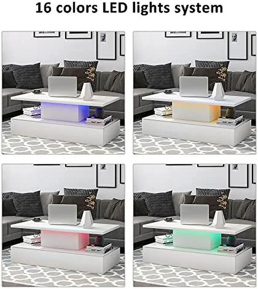 White LED Coffee Table with Drawers S651