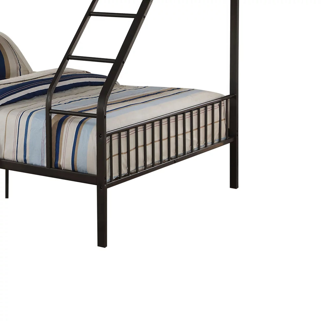 Twin over Queen Size Metal Bunk Bed with Guardrail and Ladder Q5925