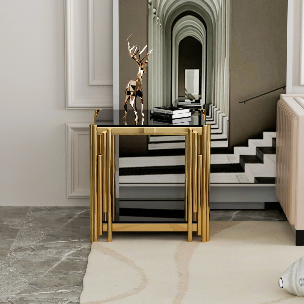 Stainless Steel Square Glass End Table R699