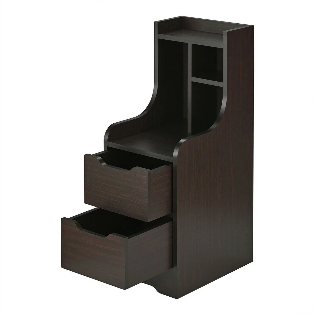 Walnut Wood 2-Drawer Nightstand with Open-Shelf D82816