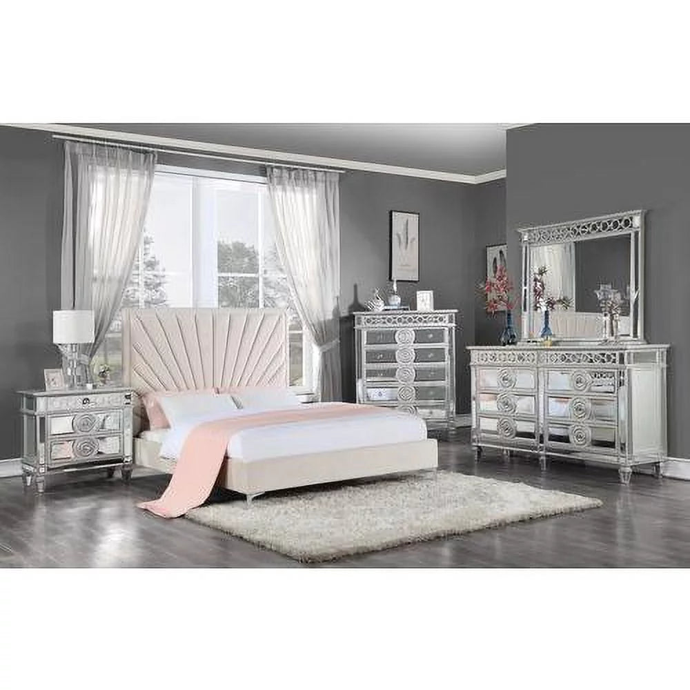 Beige Velvet Upholstered Eastern King Bed M620509