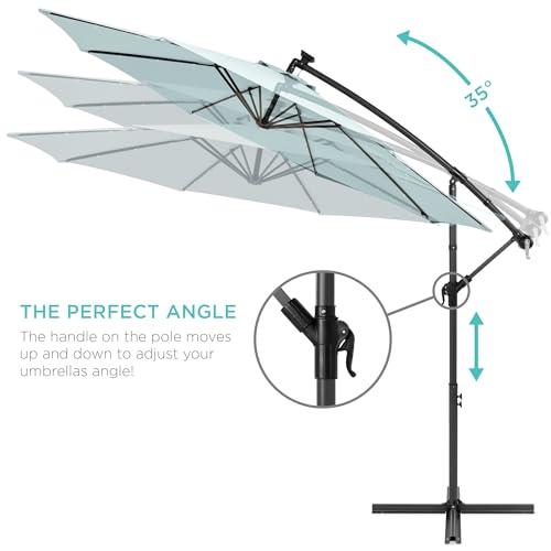 10ft Solar LED Offset Hanging Patio Umbrella with Easy Tilt Adjustment, Polyester Shade, 8 Ribs - Black T99472