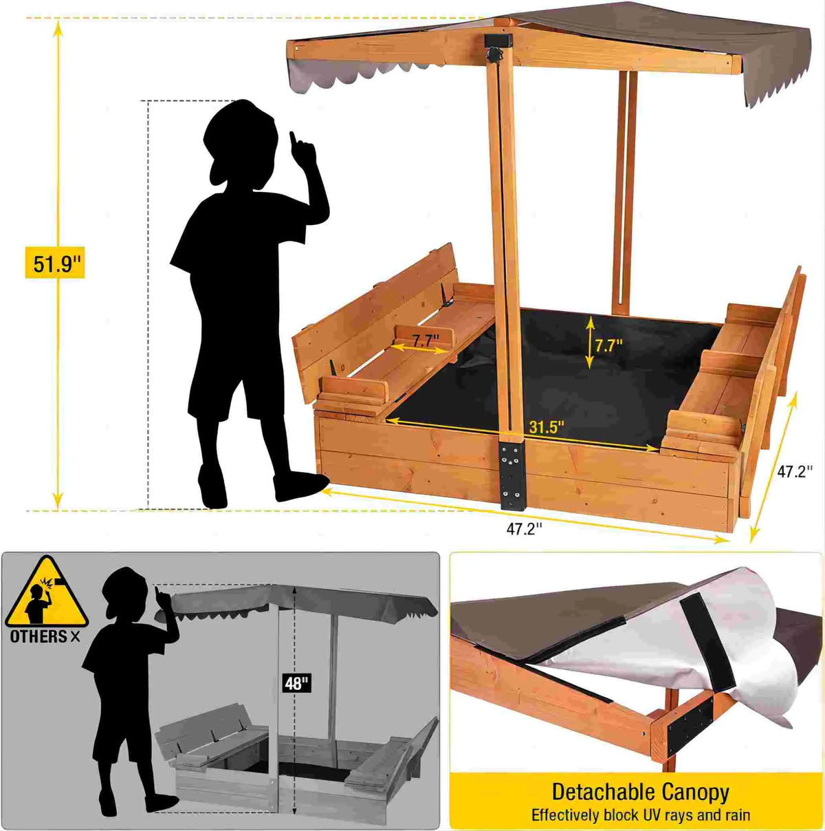 47'' Wooden Sandbox with Lid and Bench A629931