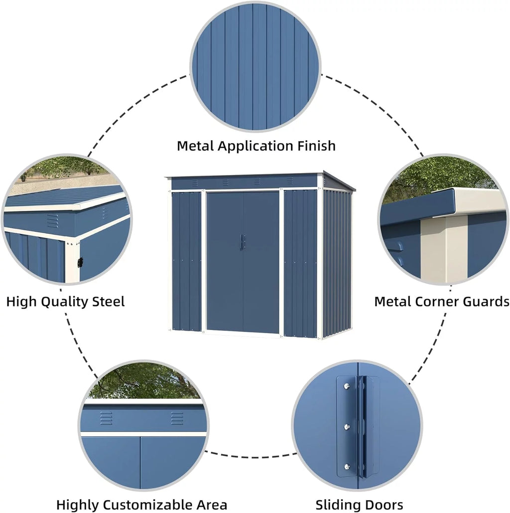 Blue White Metal Outdoor Storage Shed Q9499