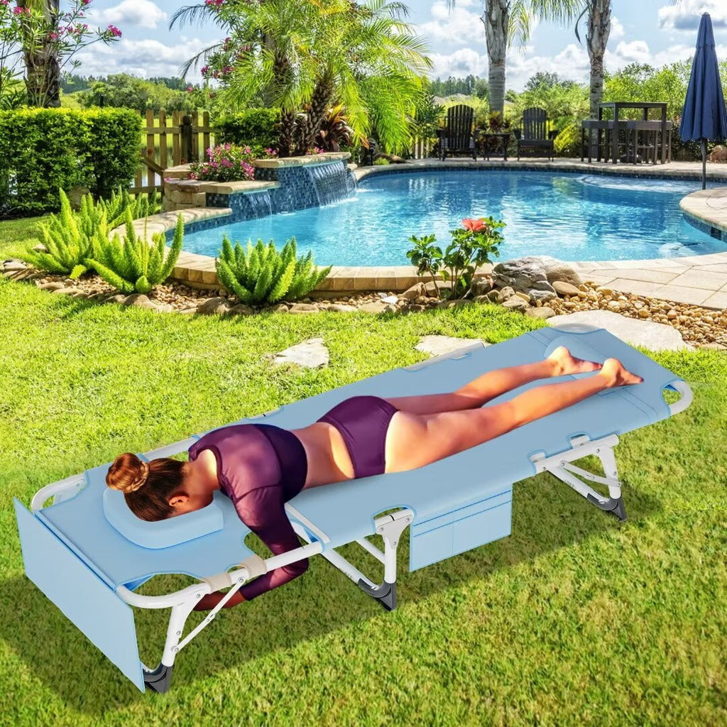 Adjustable 5-Position Folding Chaise Lounge Chair with Mattress and Pillow E365472