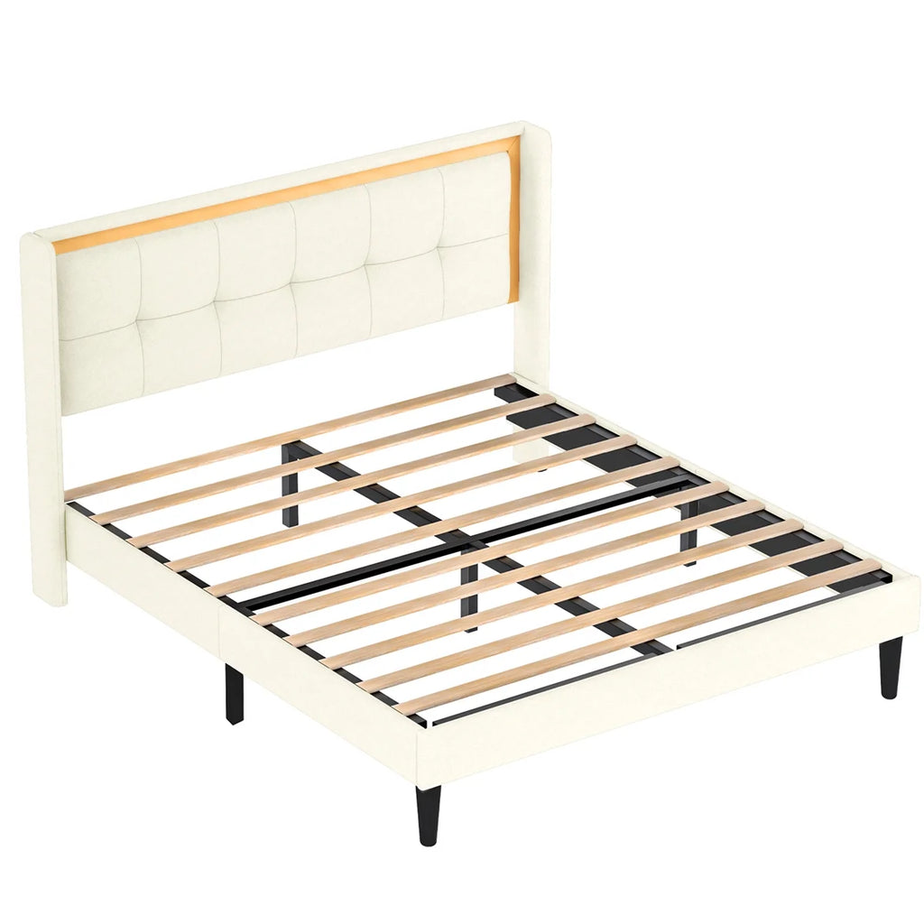 Queen Size Beige Upholstered Bed with Headboard G10939