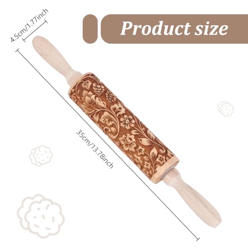 Darker 3D Flower Rattan 35cm Embossed Wooden Rolling Pin V5894