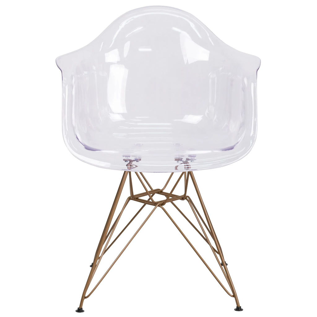 2 Pack Transparent Side Chair with Arms and Gold Base X51722