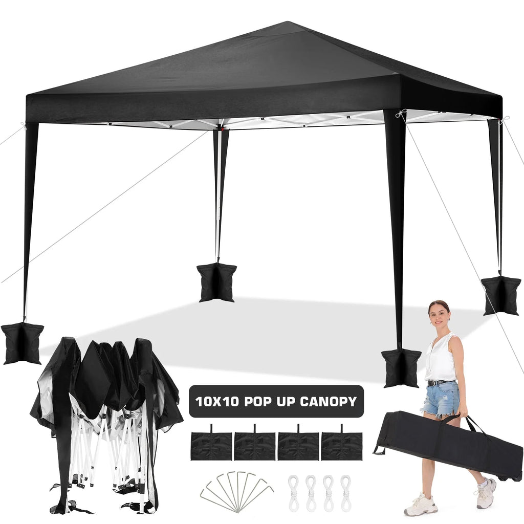 10 x 10 FT Black Pop-Up Canopy with Carrying Bag E2716