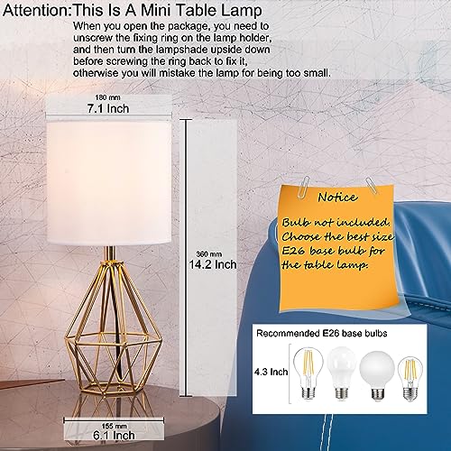 Set of 2 Gold Small Table Lamp with White Fabric Shade M5500