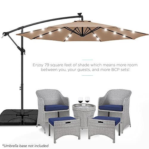 10ft Solar LED Offset Hanging Patio Umbrella with Easy Tilt Adjustment, Polyester Shade, 8 Ribs - Black T99472