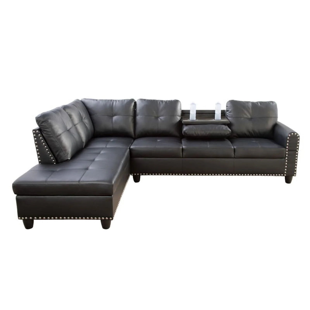 Faux Leather Sectional Sofa in Black B205949