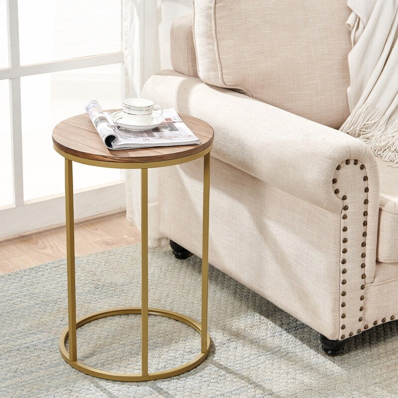 23" C-Shaped Wood Top Metal Frame Sofa Side Table, 2pc/set S4571