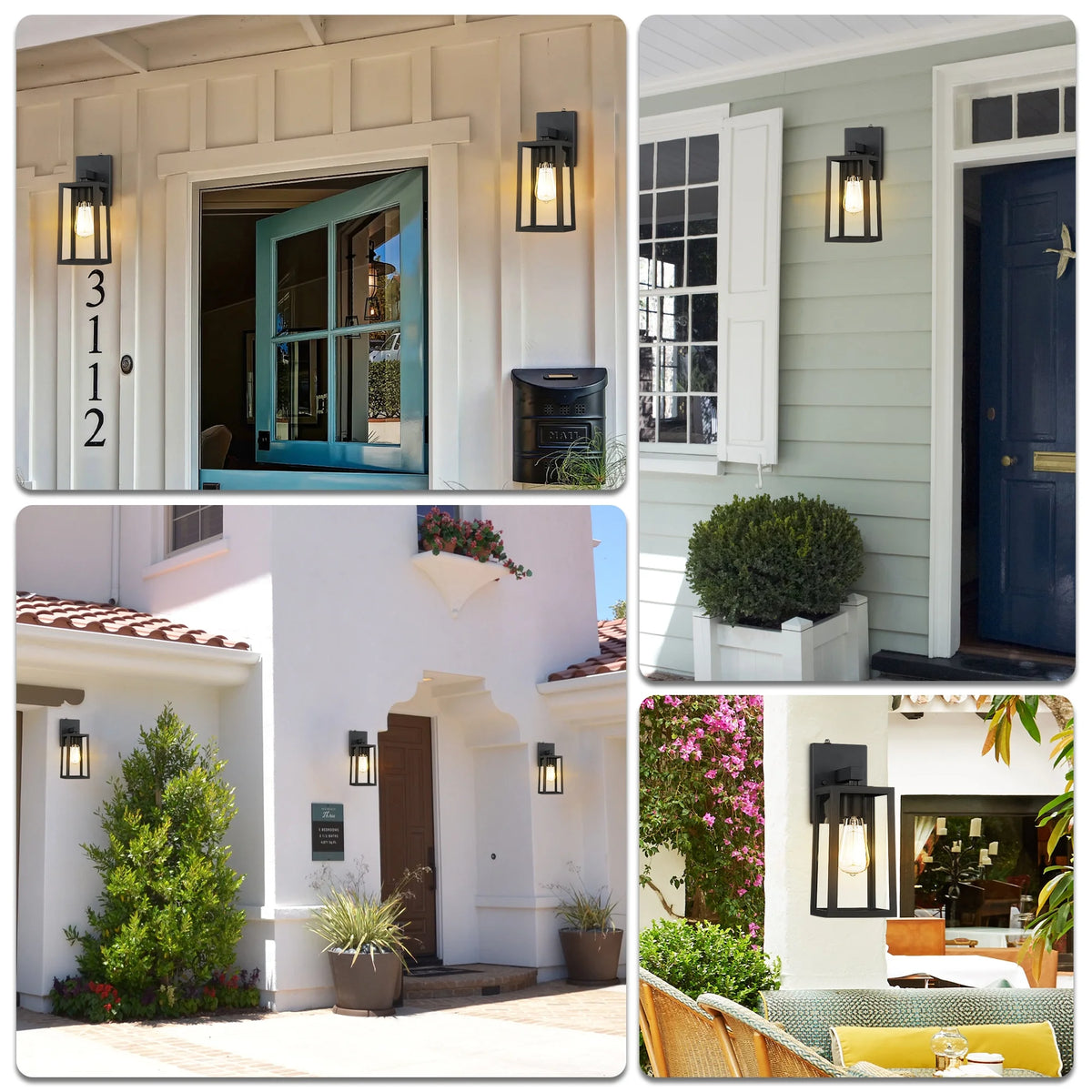 2 Pack Matte Black Waterproof Outdoor Wall Lights with Clear Glass Shade C9751
