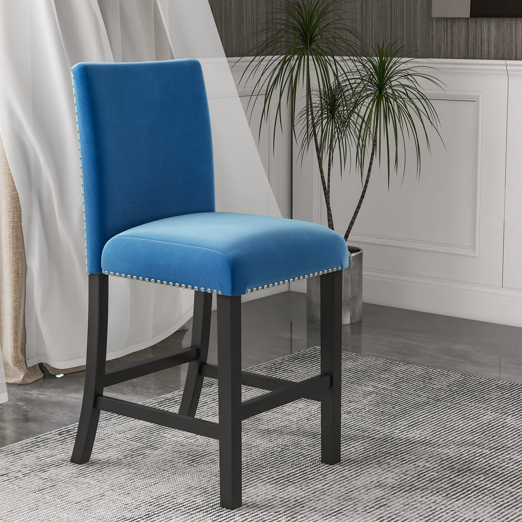 Blue 5-Piece Faux Marble Dining Table Set with 4 Upholstered Chairs X35922
