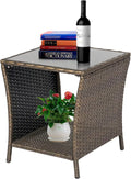 Brown Wicker Rattan Side Table with Storage T109