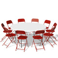 11 Pieces 4.5 Ft White Foldable Plastic Table and 10 Red Chair Set V8039