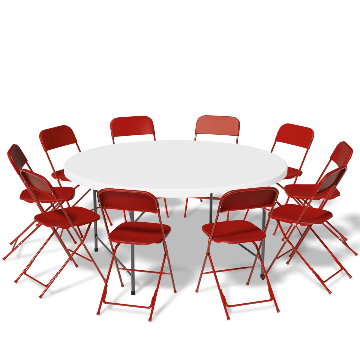 11 Pieces 4.5 Ft White Foldable Plastic Table and 10 Red Chair Set V8039