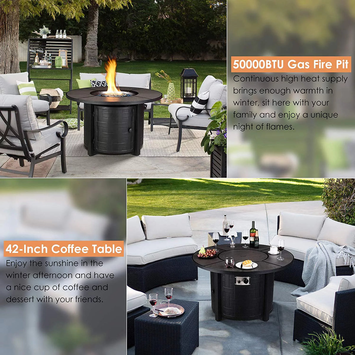 42" Round 50000 BTU Propane Fire Pit Table U632