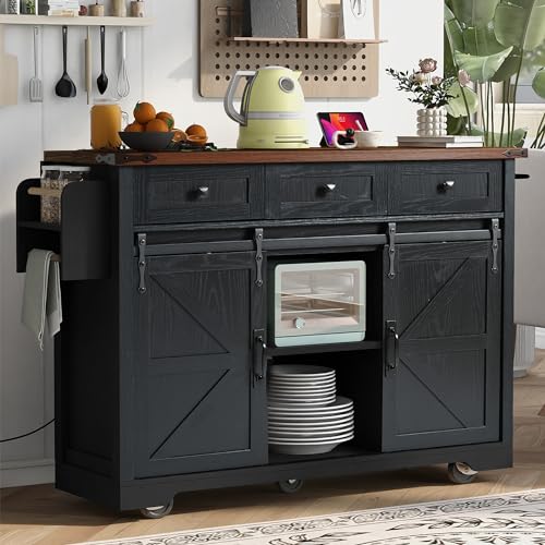 Black Rolling Kitchen Island with Drop Leaf L891