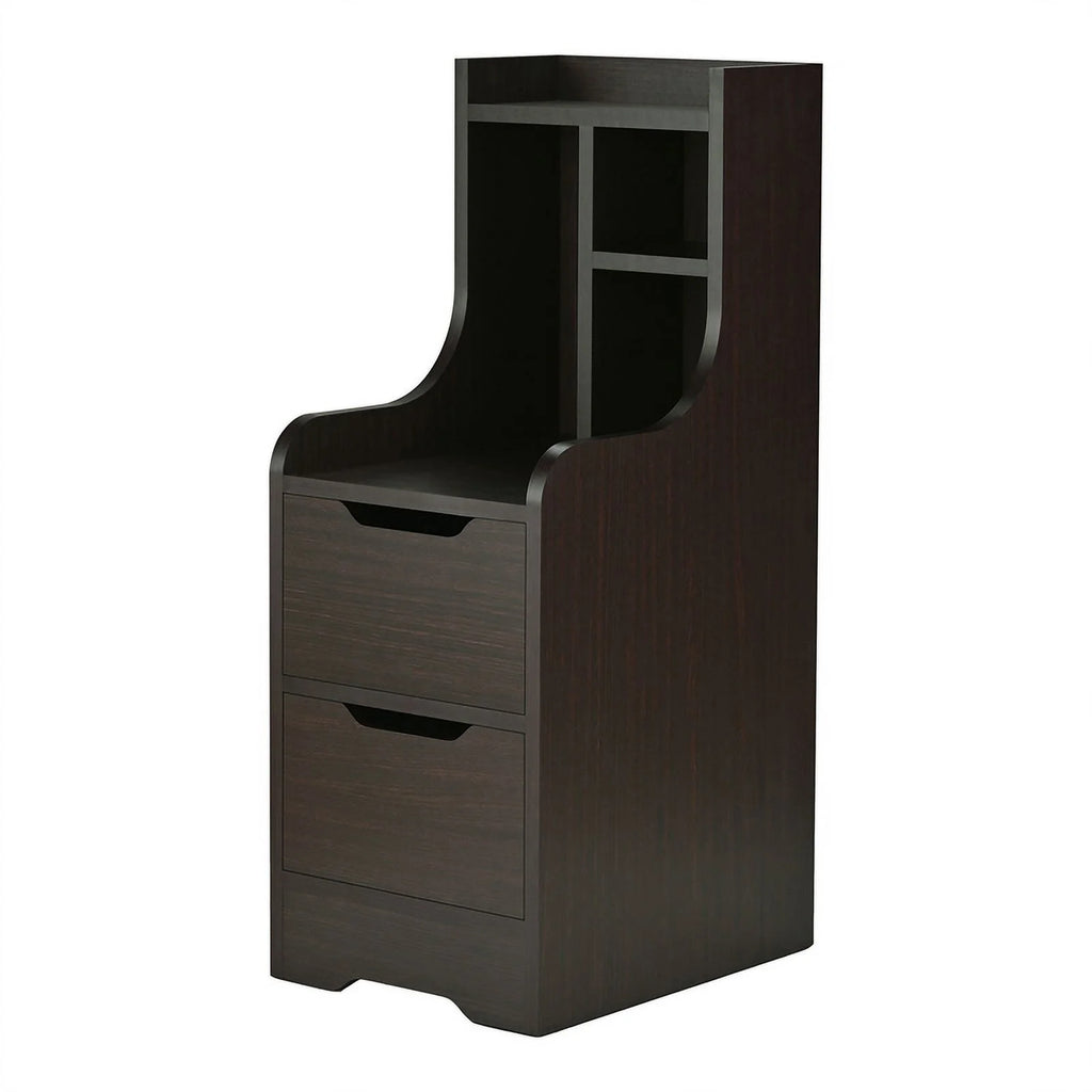 Walnut Wood 2-Drawer Nightstand with Open-Shelf D82816