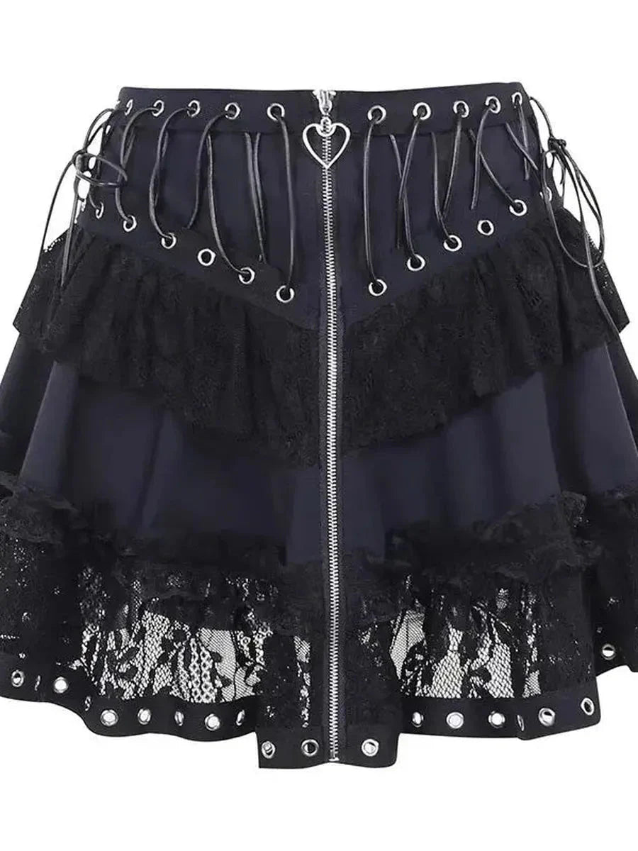 Goth Lolita Patchwork Lace Up Skirt M3666