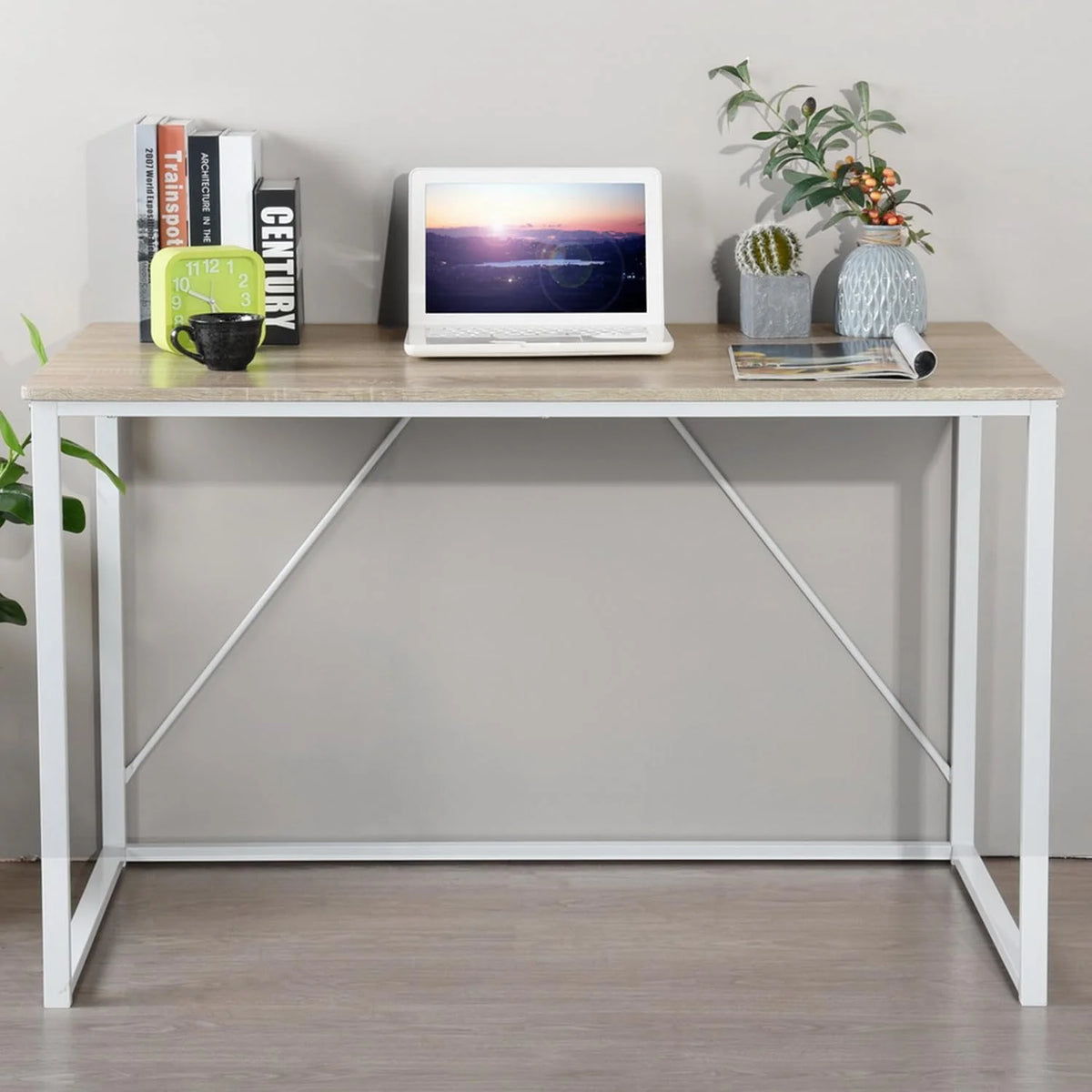 47.2 Inch Light Brown and White Computer Desk with Metal Frame W846
