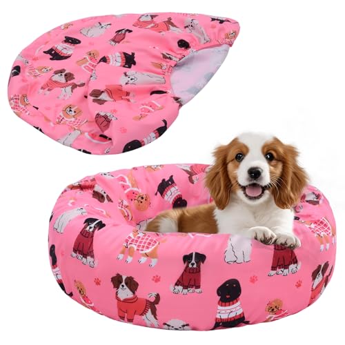 Elastic Edged Washable Round Dog Bed Cover with Christmas Pattern O205