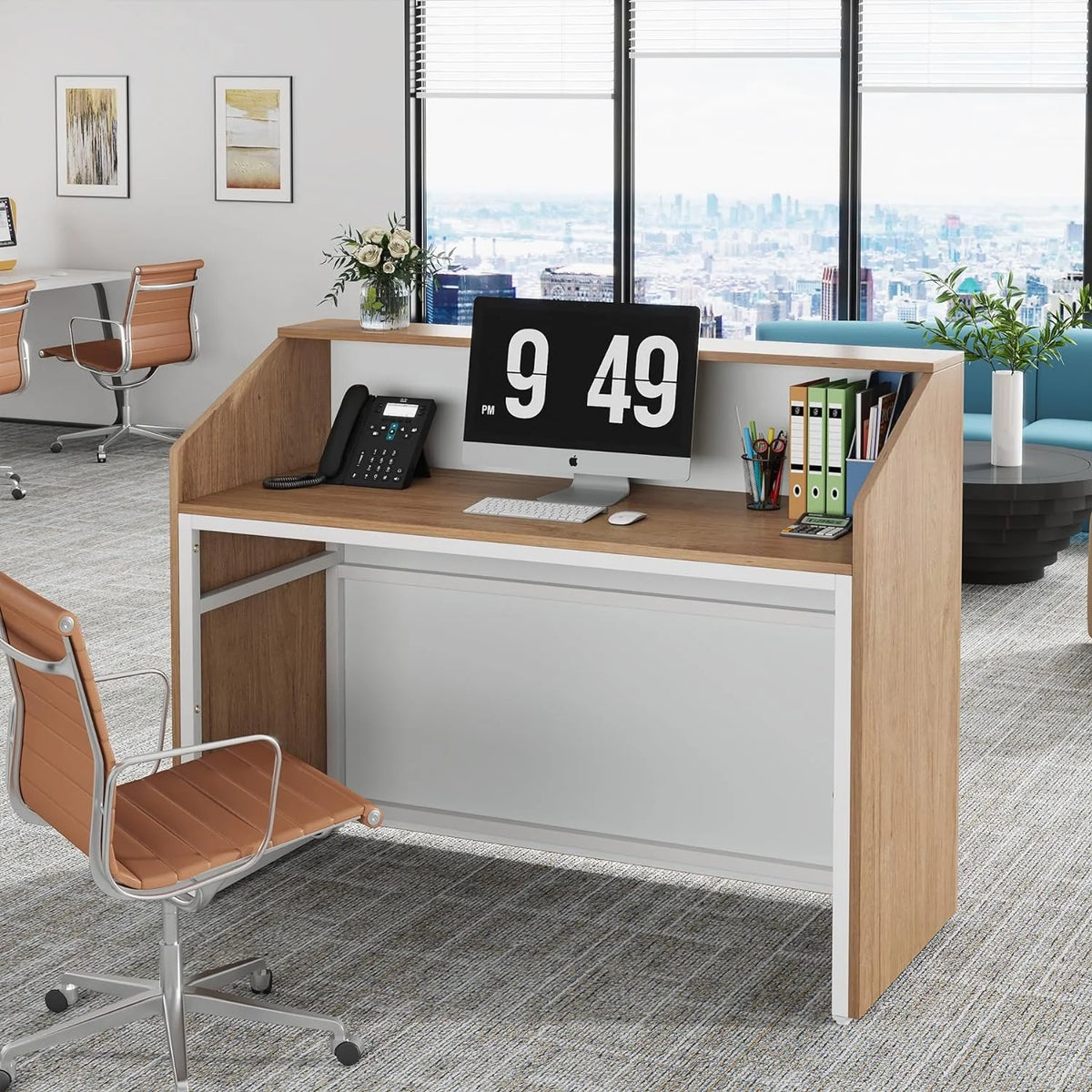 47 Inch Reception Desk with Open Shelves P39372