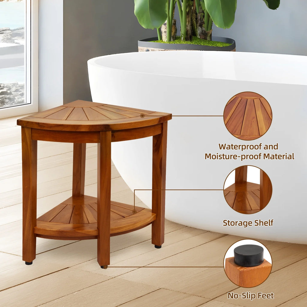 Teak Shower Bench with Shelf A99108
