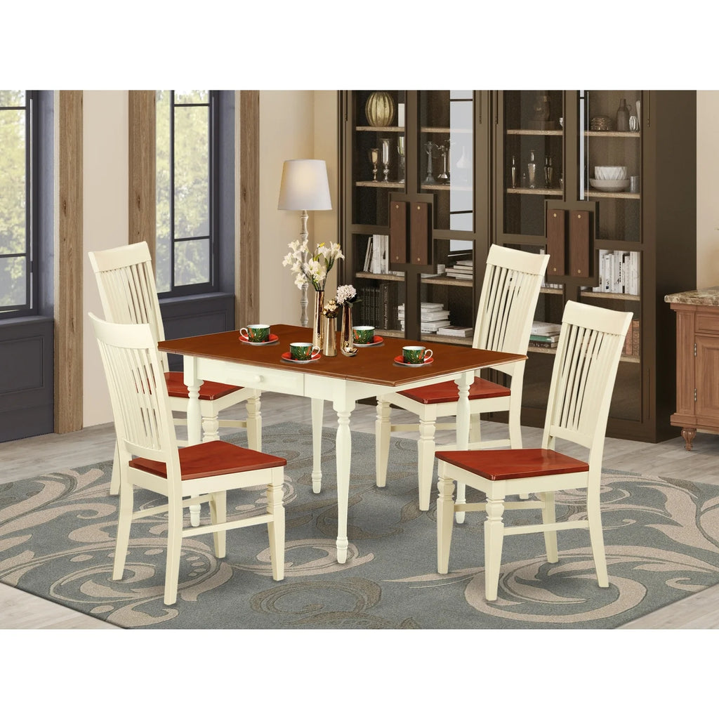 5 Pieces Solid Wood Drop Leaf Kitchen Table Set Q15124