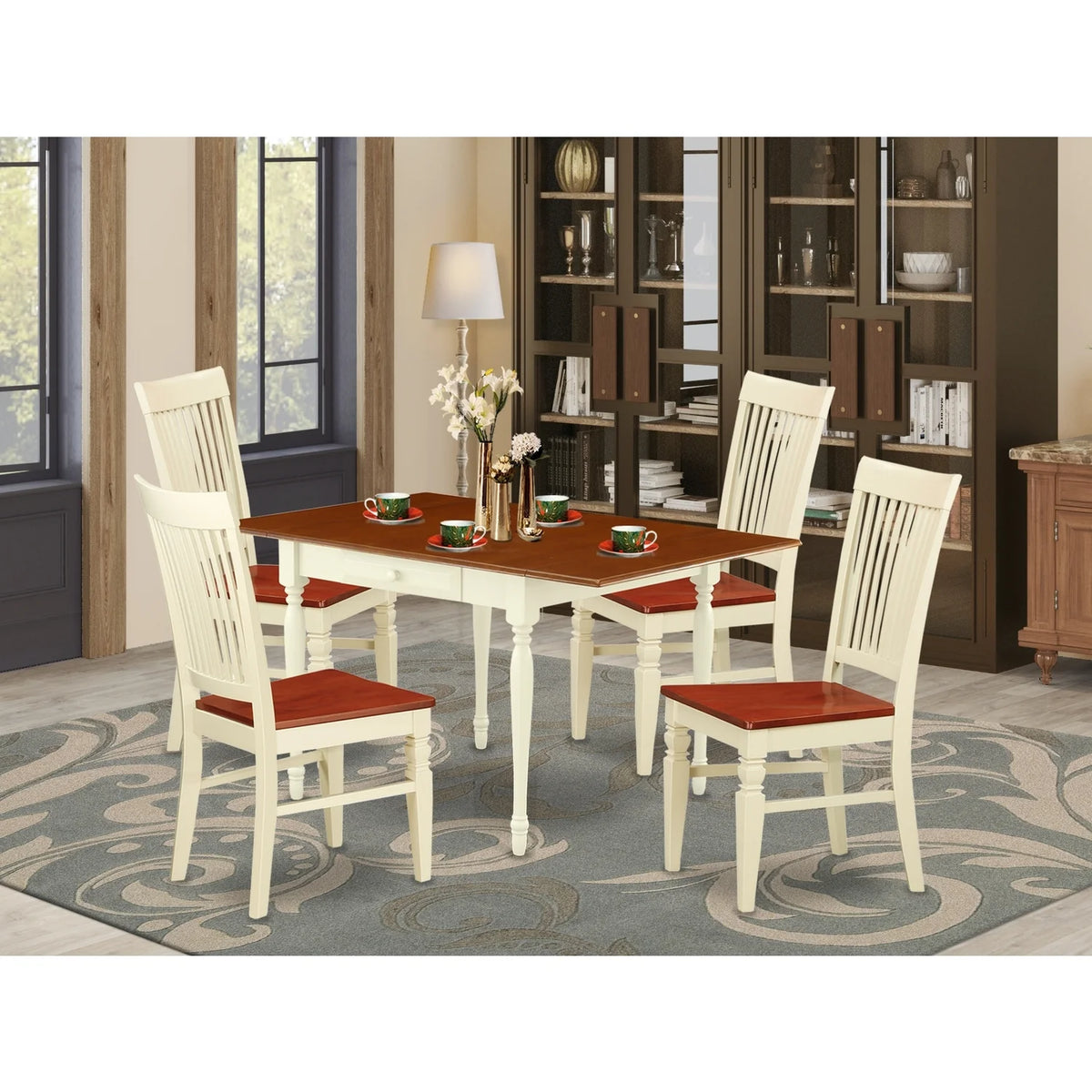 5 Pieces Solid Wood Drop Leaf Kitchen Table Set Q15124