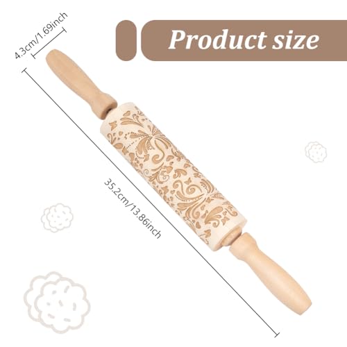 Darker 3D Flower Rattan 35cm Embossed Wooden Rolling Pin V5894