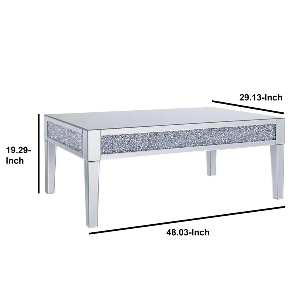 Wood and Mirror Coffee Table with Faux Crystals Inlay L104