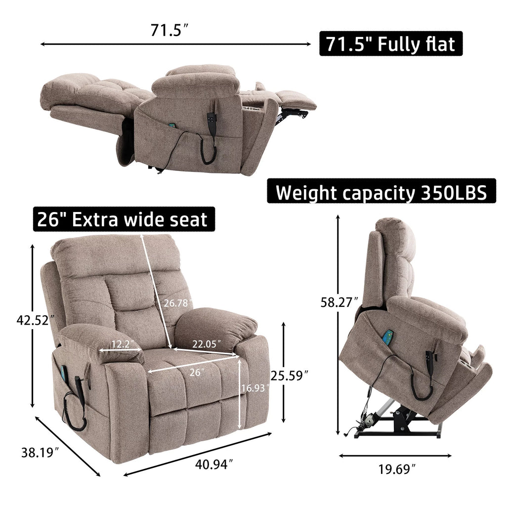 Oversized Dual Motor Power Lift Recliner Chair with Massage and Heat F178289