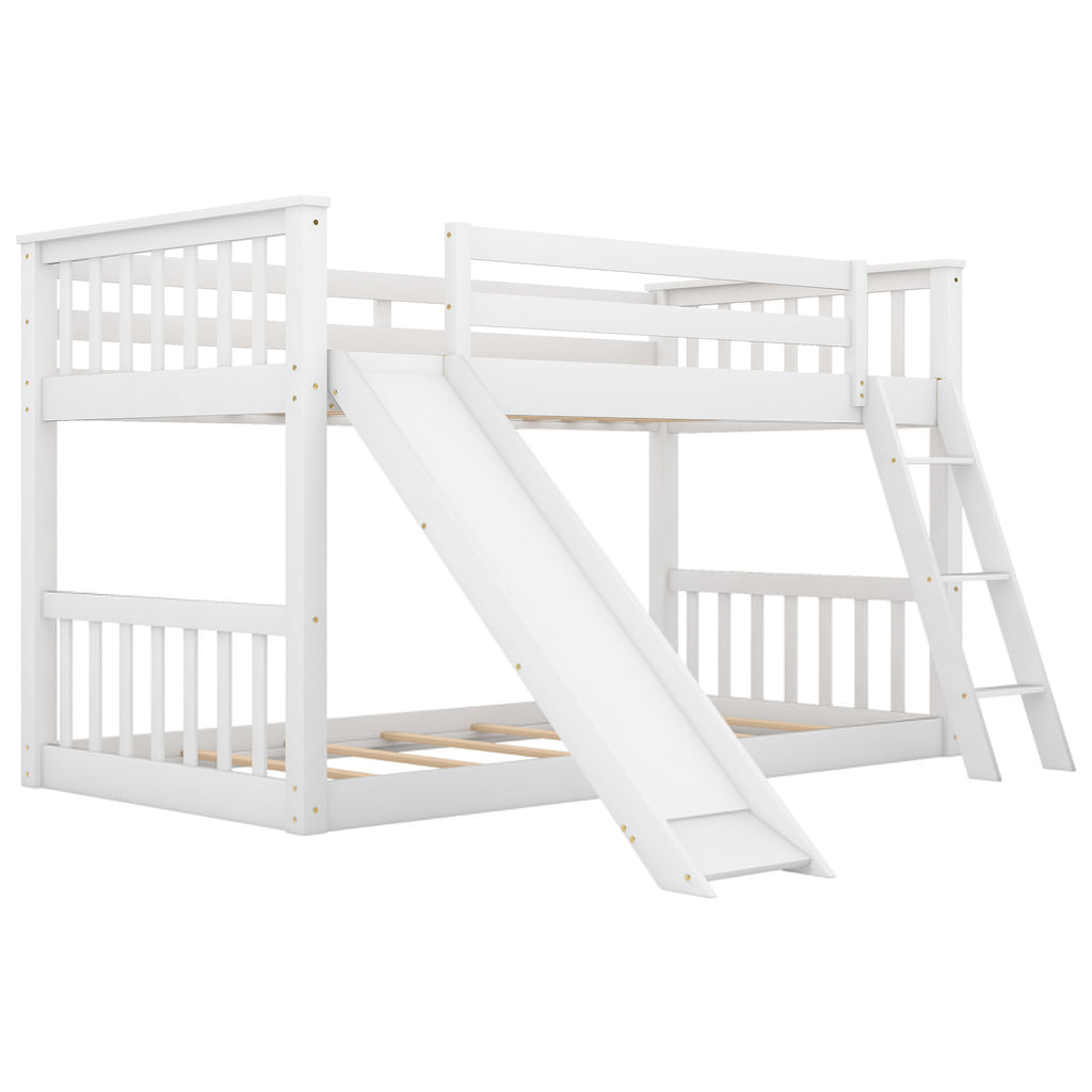 Twin over Twin Solid Wood Bunk Bed with Slide and Ladder F88336