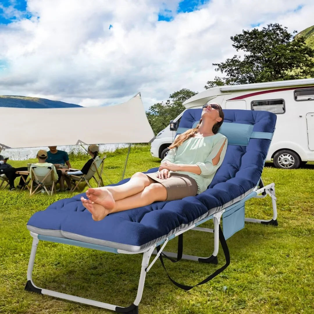 Adjustable 5-Position Folding Chaise Lounge Chair with Mattress and Pillow E365472