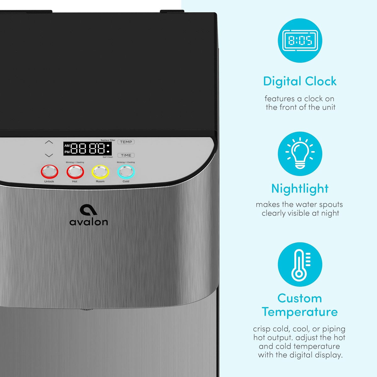 Electric Bottleless Water Cooler Dispenser with 3 Temperatures, Self Cleaning, Stainless Steel Z9187