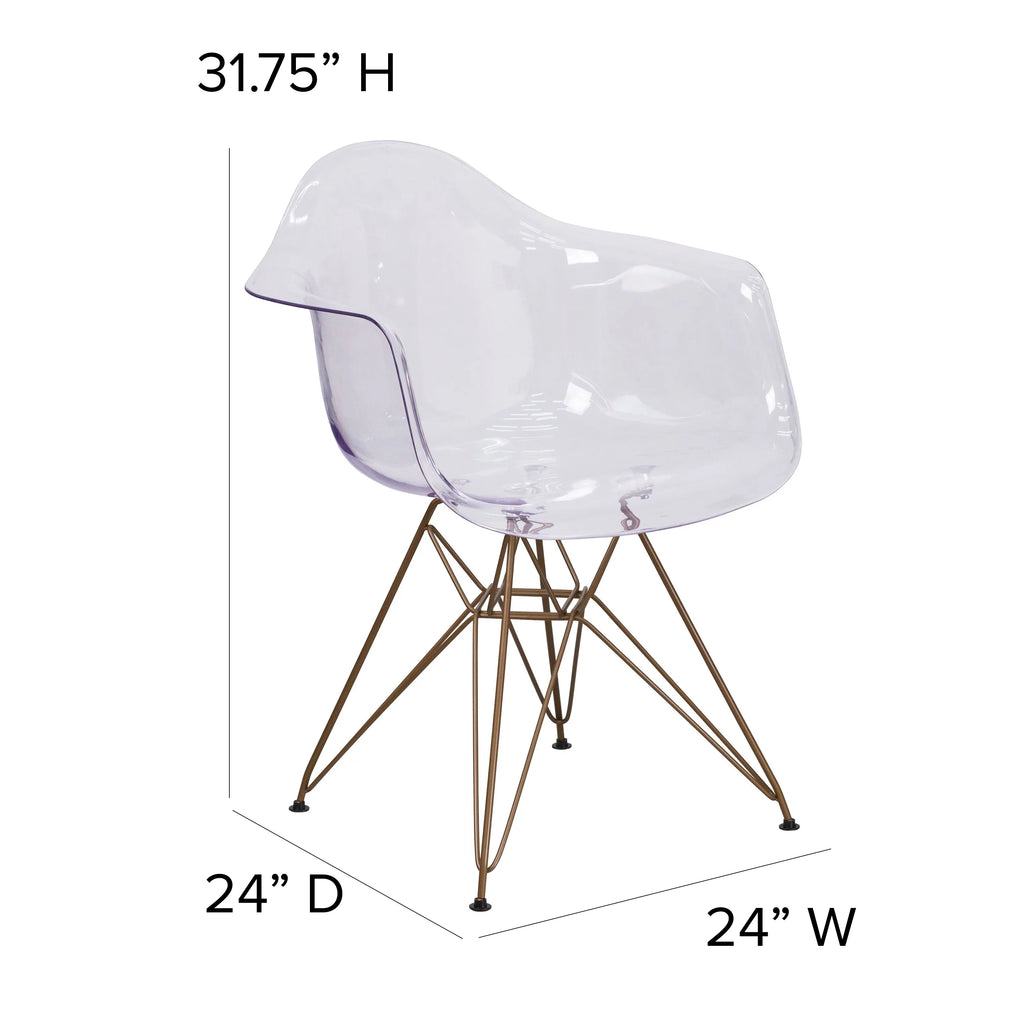 2 Pack Transparent Side Chair with Arms and Gold Base X51722