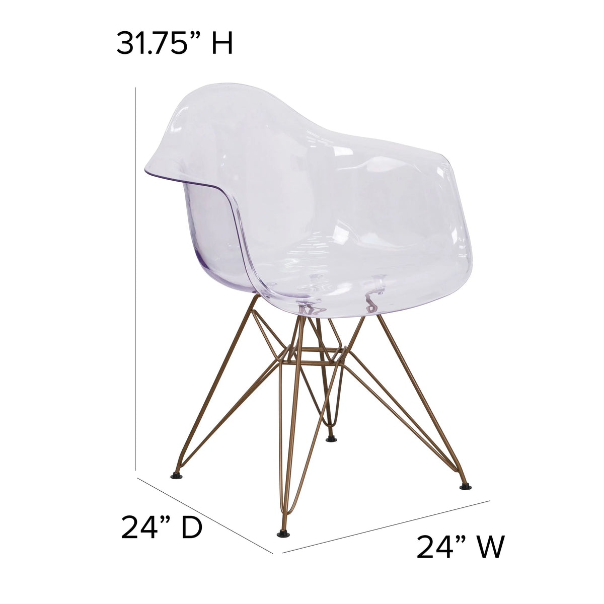 2 Pack Transparent Side Chair with Arms and Gold Base X51722