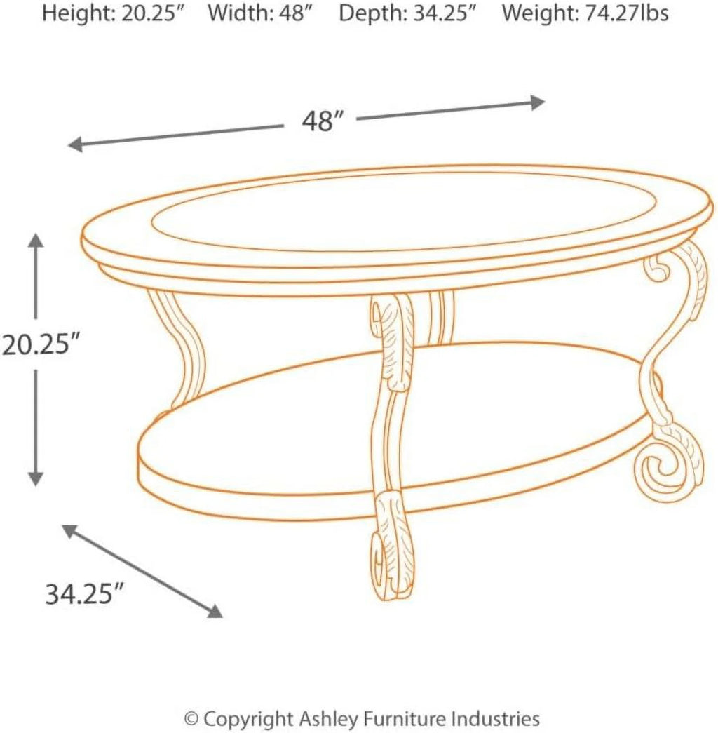 Oval Coffee Table with Glass Top and 1 Shelf K57603
