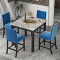 Blue 5-Piece Faux Marble Dining Table Set with 4 Upholstered Chairs X35922