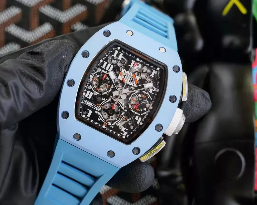 Skeleton Dial Blue Bezel Blue Rubber Strap Watch Y52009