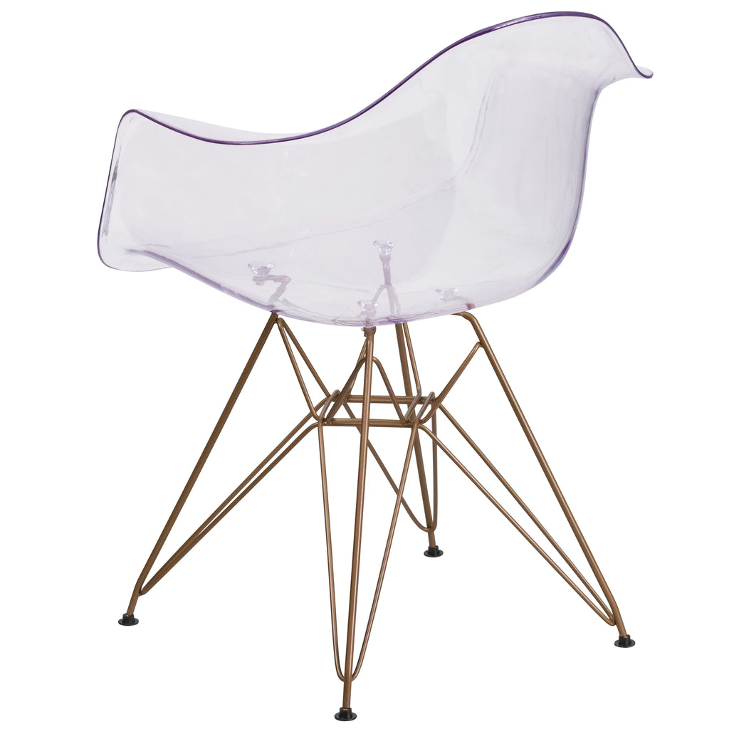 2 Pack Transparent Side Chair with Arms and Gold Base X51722