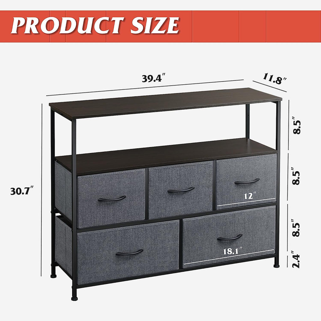 Dark Grey 5 Fabric Drawer Dresser TV Stand E8014