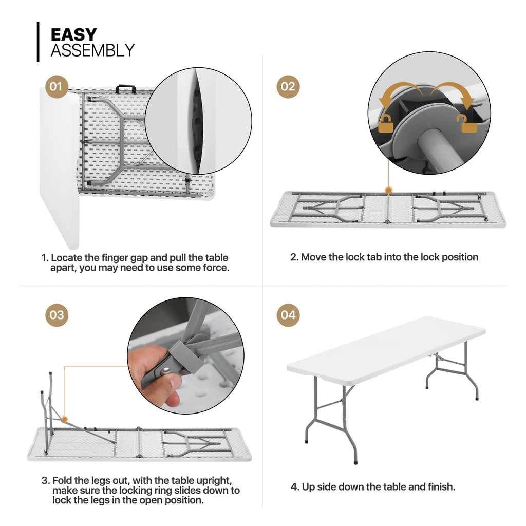 10 Pack 8Ft White Folding Plastic Utility Table N1596