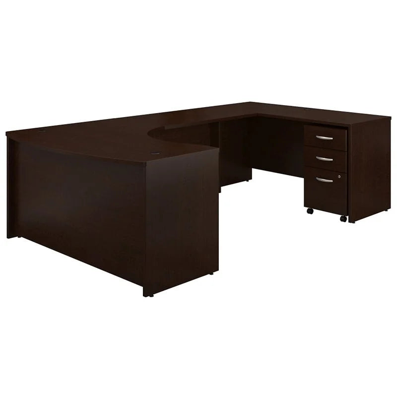 60W Bow Front U Desk with Drawers in Mocha Cherry Engineered Wood Z586